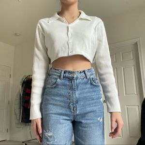 Crop White Button Up